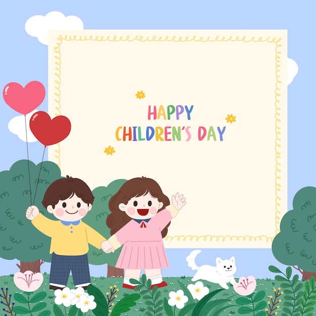 Joyeuse célébration de la fête des enfants avec des enfants mignons et des ballons