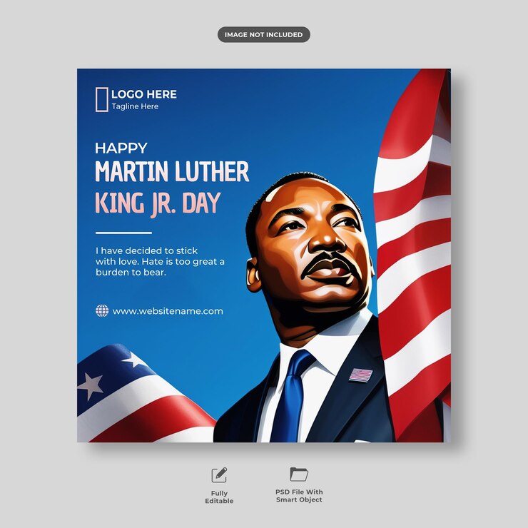 PSD joyeuse célébration de la journée de martin luther king jr. conception de messages sur les réseaux sociaux ou modèle de bannière
