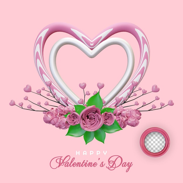 Joyeuse saint valentin avec arbre coeur anneau 3d et rose