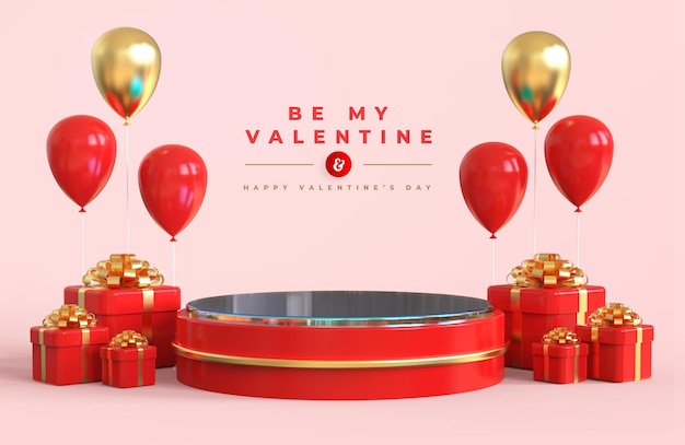 Joyeuse Saint-Valentin avec podium pour la présentation du produit et la composition 3d