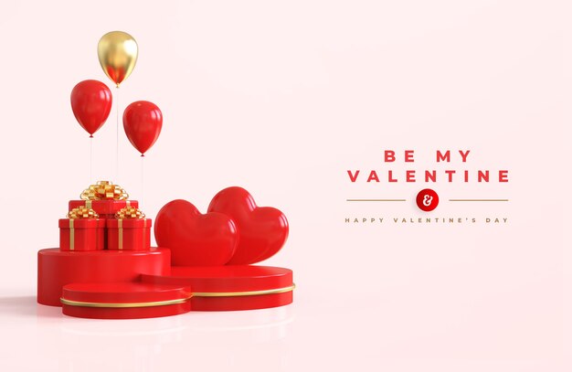 Joyeuse Saint-Valentin avec podium pour la présentation du produit et la composition 3d