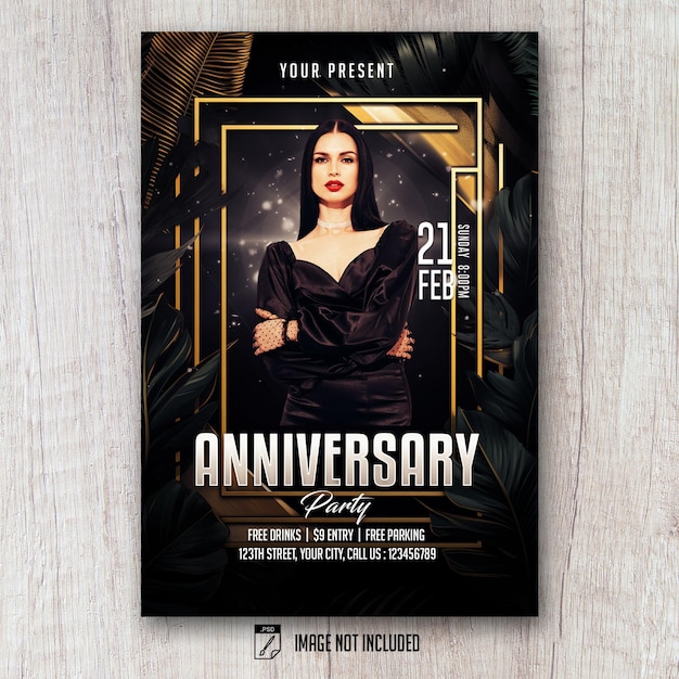 Joyeux anniversaire flyer anniversaire style tropical or noir