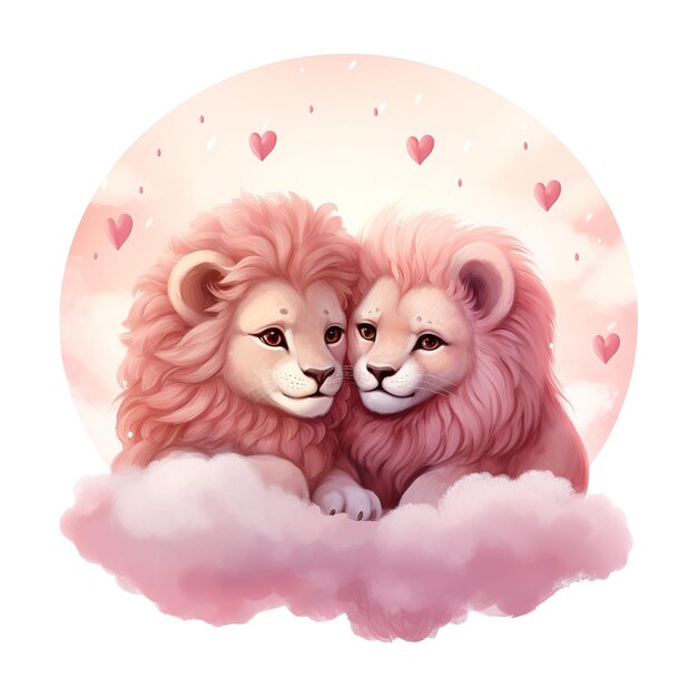 PSD joyeux câlins valentin couple lion lions adorables pour votre valentin spécial