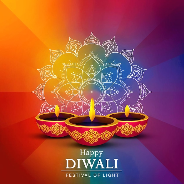 Joyeux Deepavali avec des décorations lumineuses dans un fond coloré