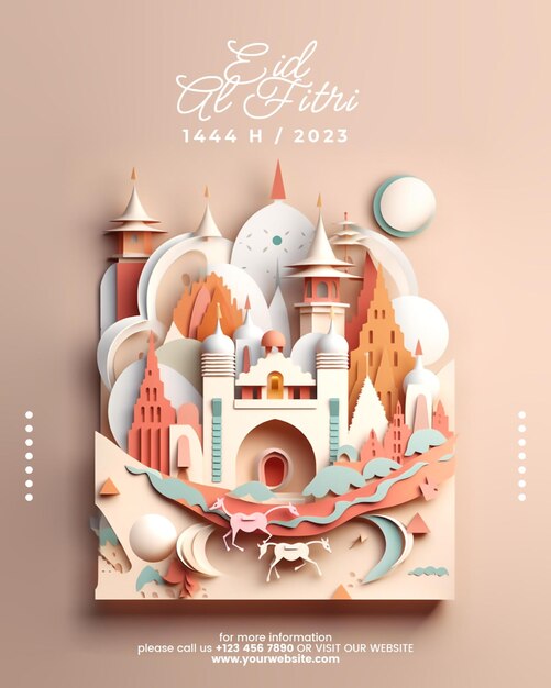 PSD joyeux eid al adha papier art style illustration publication sur les médias sociaux