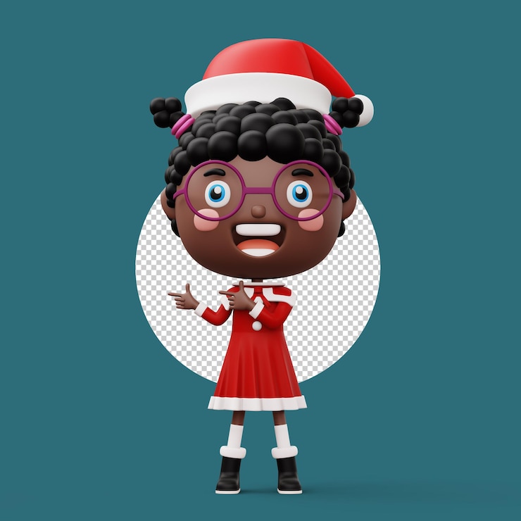 PSD joyeux enfant portant le costume du père noël pointant du doigt joyeux noël rendu 3d