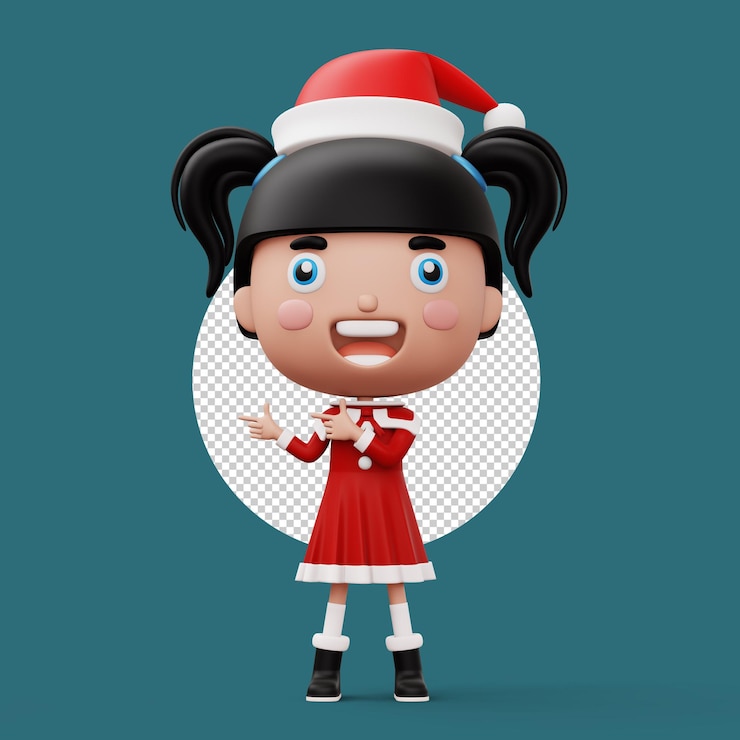 PSD joyeux enfant portant le costume du père noël pointant du doigt joyeux noël rendu 3d