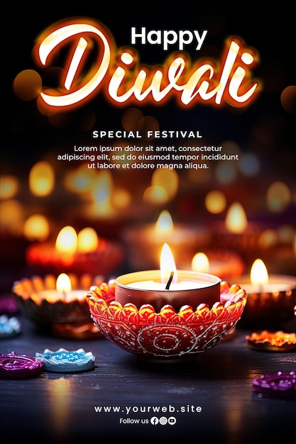PSD joyeux fond de diwali et affiche de diwali