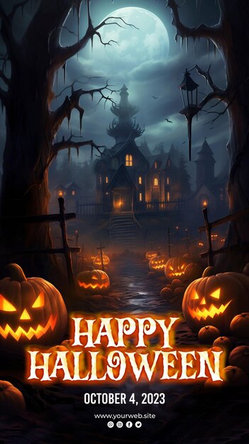 PSD joyeux fond d'halloween et affiche d'halloween