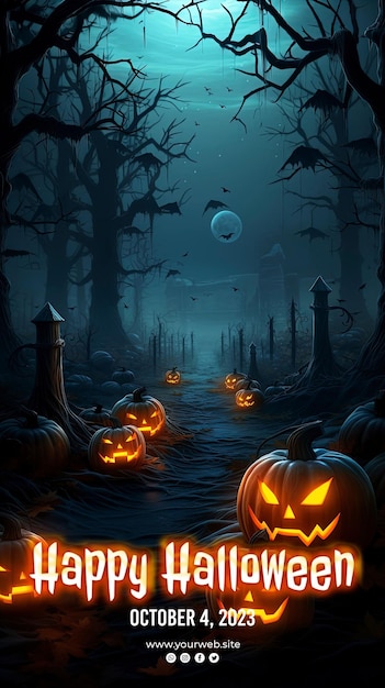 PSD joyeux fond d'halloween et affiche d'halloween