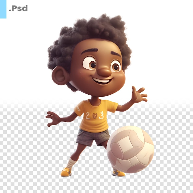 Joyeux Garçon Afro-américain Avec Ballon De Football Isolé Sur Fond Blanc Modèle Psd