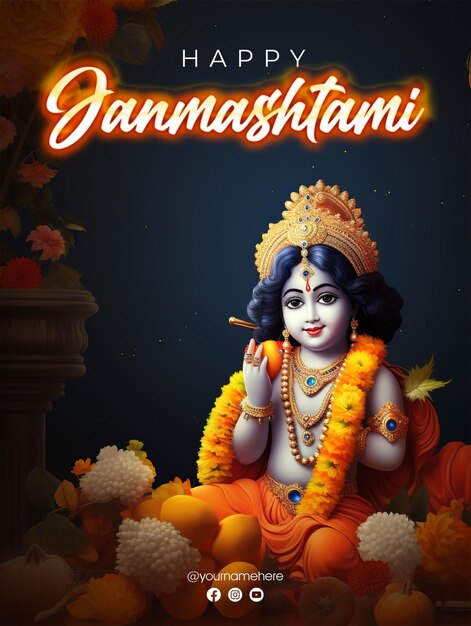 PSD joyeux janmashtami fond et conception d'affiche