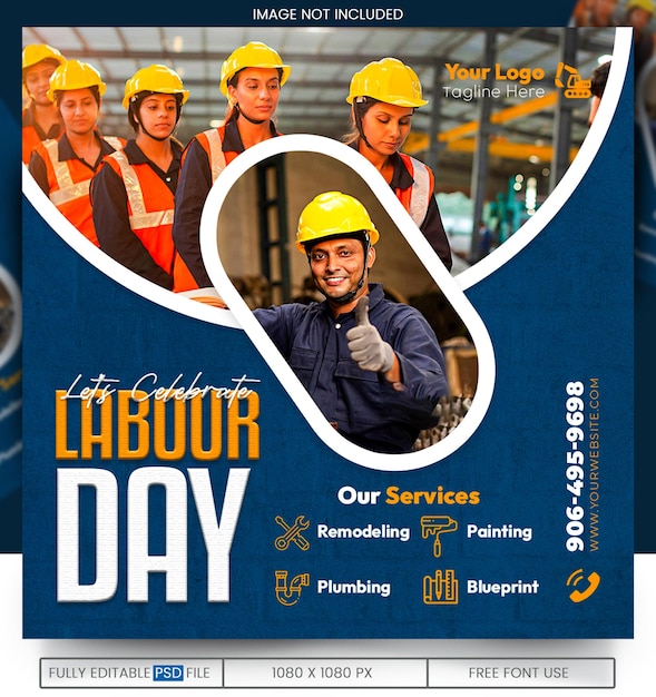 PSD joyeux jour du travail construction rénovation bricoleur ouvriers de réparation de la maison jour affiche ingénieur flyer annonces