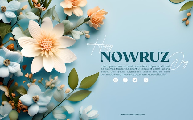 PSD joyeux jour de nowruz avec un fond floral.