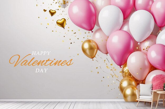 Joyeux Jour De La Saint-valentin Avec Des Cœurs Et Un Ballon