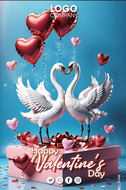 PSD joyeux jour de la saint-valentin poster deux cygnes faisant un cœur