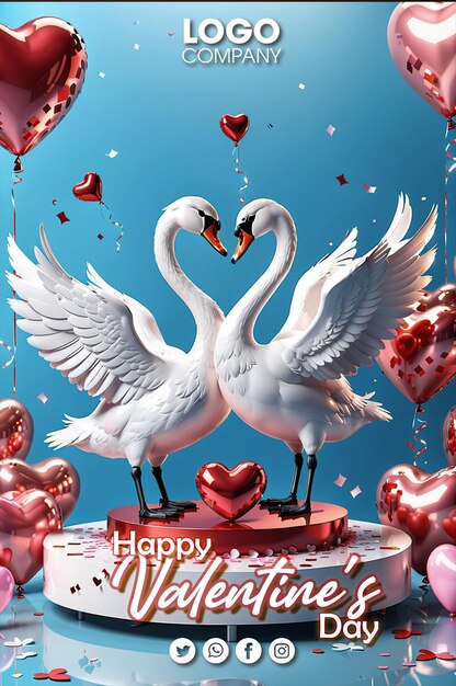 PSD joyeux jour de la saint-valentin poster deux cygnes faisant un cœur