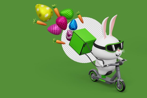 Joyeux Lapin De Pâques Livraison Lapin Mignon Avec Rendu 3d D'oeuf Coloré