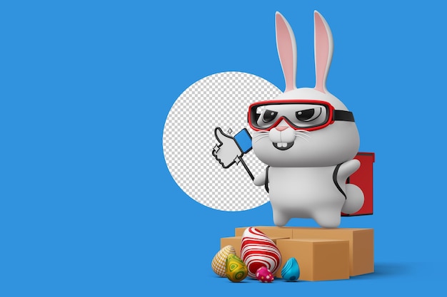 Joyeux Lapin De Pâques Livraison Lapin Mignon Avec Rendu 3d D'oeuf Coloré