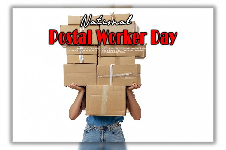 PSD joyeux livreur avec le contexte de la fête nationale des employés de la poste