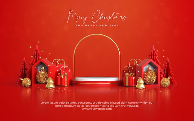 Joyeux noël et bonne année avec la décoration d'éléments de Noël 3d