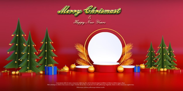 Joyeux Noël et bonne année Podium 3d Render Premium Psd