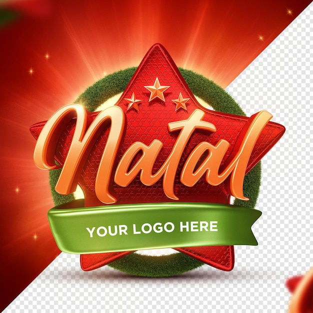 PSD joyeux noël label avec étoiles 3d render isolé