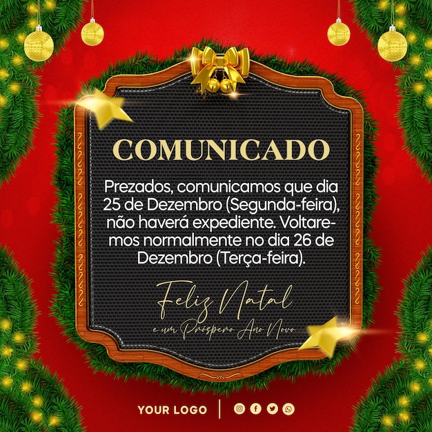Joyeux Noël Modèle Psd En Portugais PSD Premium