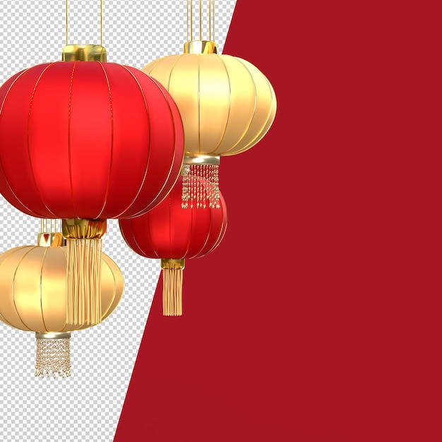 Joyeux Nouvel An chinois. Éléments de conception réalistes, lanternes suspendues. Maquettes de style oriental asiatique. Rendu 3D