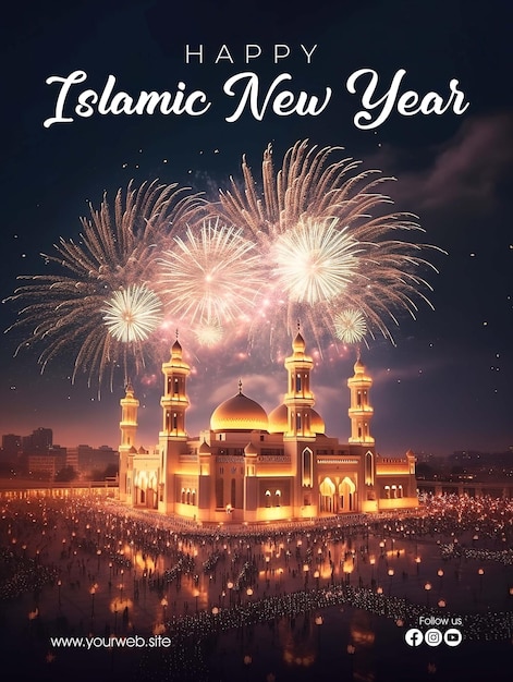 PSD joyeux nouvel an islamique affiche 1 muharram 1445 hijriyah