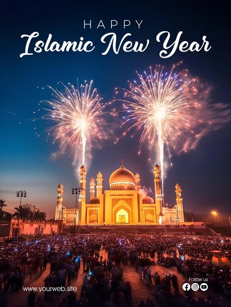 PSD joyeux nouvel an islamique affiche 1 muharram 1445 hijriyah