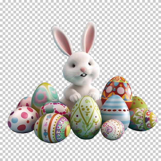 PSD joyeux œufs de pâques avec un lapin sur un fond transparent