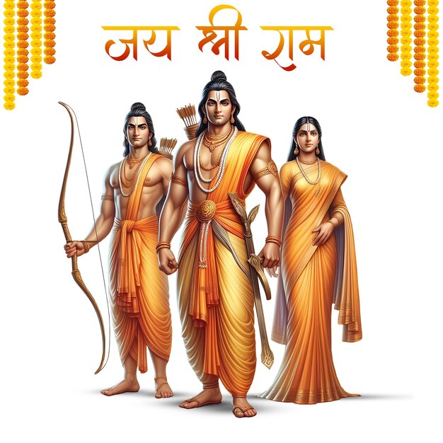 PSD joyeux ram navami shri ram avec le design de lakshman et sita