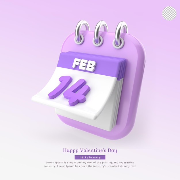 Joyeux rendu 3d du calendrier de la saint-valentin