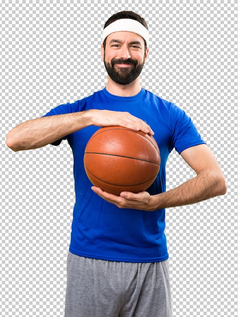 Joyeux sportif drôle avec ballon de basket