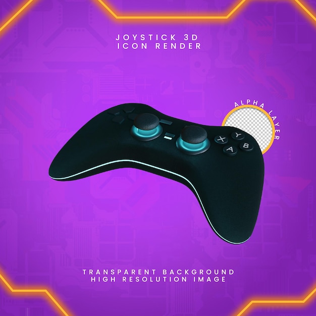 Joystick 3D-Symbol rendern mit futuristischem Konzept und transparentem Hintergrund
