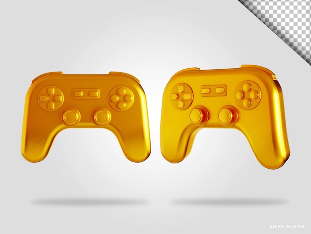 Joystick de controlador de gamepad dourado 3d render ilustração isolada