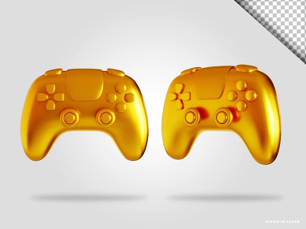 Joystick de controlador de gamepad dourado 3d render ilustração isolada