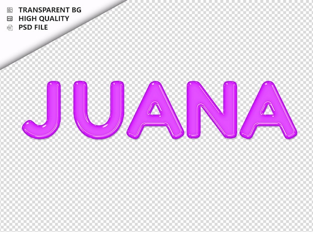 Juana tipografía texto púrpura vidrio brillante psd transparente