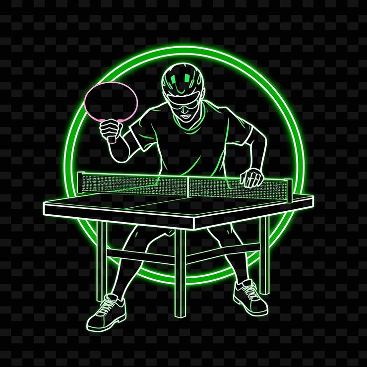 PSD juega de tenis de mesa con pádel neon pixel art design con color verde brillante y negro mezclado d1