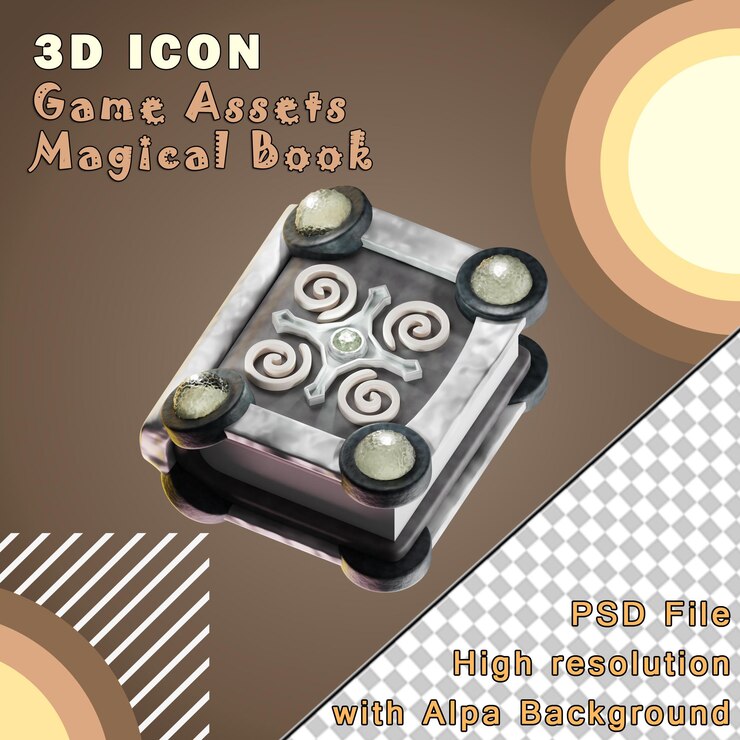 PSD el juego asset air libro mágico aislado en fondo transparente ilustración 3d de alta resolución