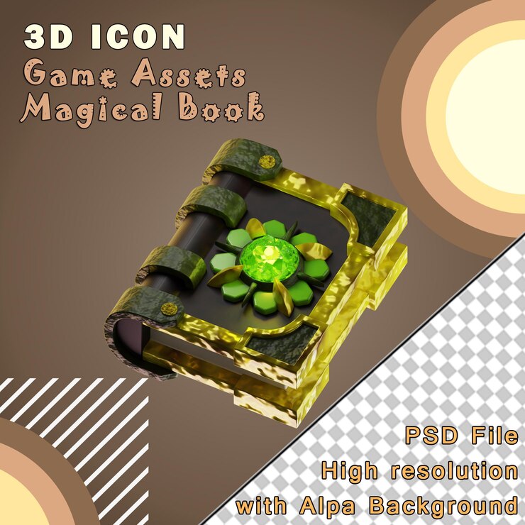 PSD el juego asset natur libro mágico aislado en fondo transparente ilustración 3d de alta resolución