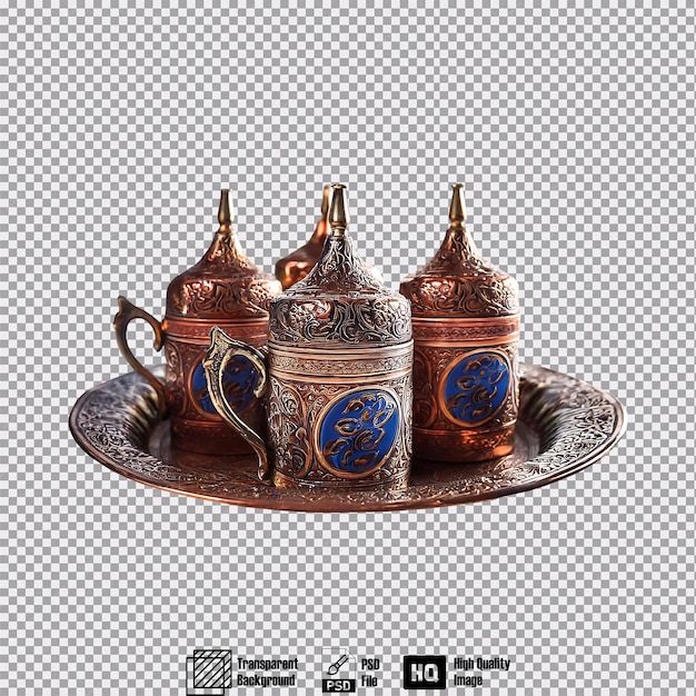 Un juego de café tradicional turco con tazas ornamentadas
