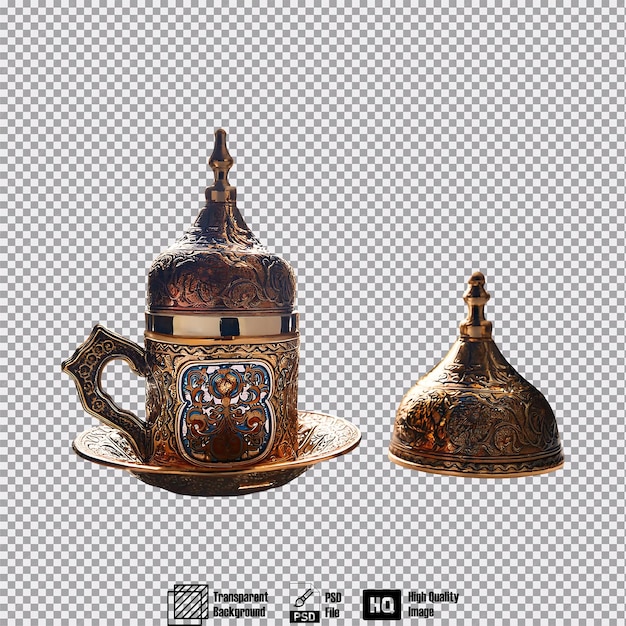 Un juego de café tradicional turco con tazas ornamentadas