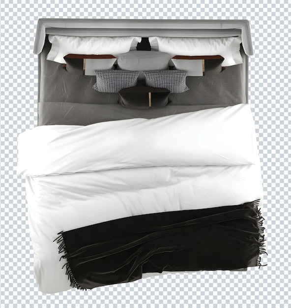 Juego de cama moderno gris-blanco, cama, vista superior