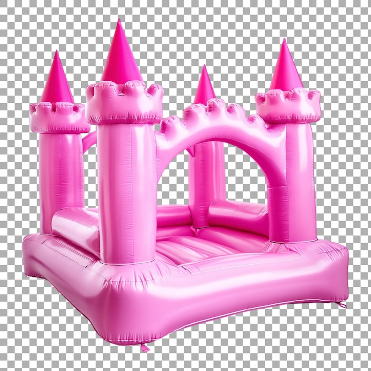 PSD juego de castillo inflable rosa de png contra un fondo transparente