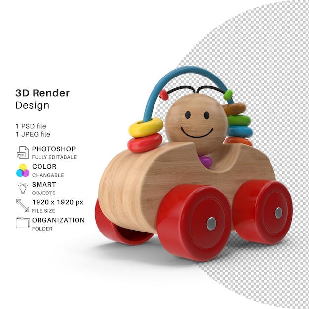 PSD juego de coches de madera para niños modelado 3d archivo psd coche de madera realista