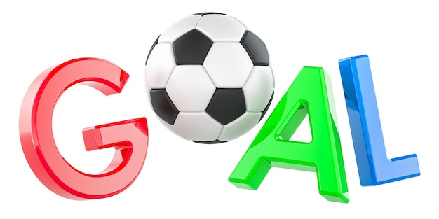Juego de fútbol en Francia concepto Palabra de gol con bandera francesa y pelota de fútbol renderización 3D aislada en fondo transparente