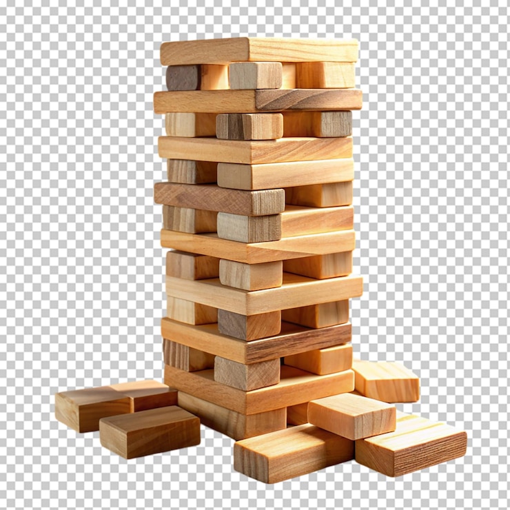 PSD un juego de jenga de madera sobre un fondo transparente