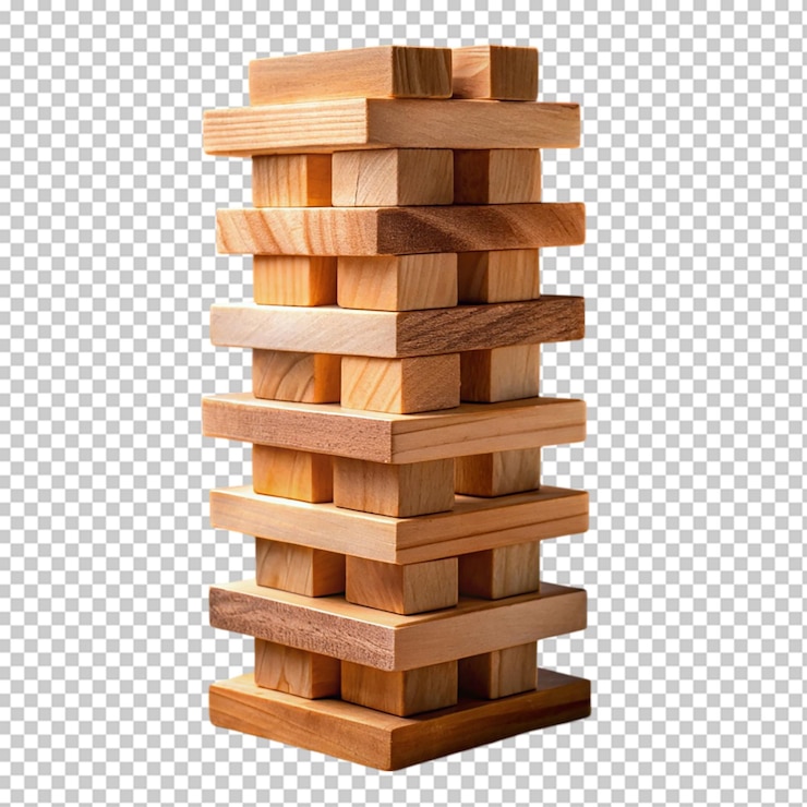 PSD un juego de jenga de madera sobre un fondo transparente
